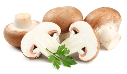 Fresh champignon mushrooms isolated on white background