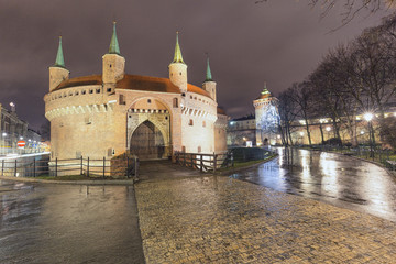 Krakow by night / the old town and historical architecture