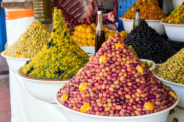 Various types of olives for sale in open market
