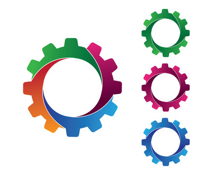 vector logo design of gear in 4 pieces with multi colors range. for multi media, machinery