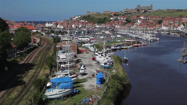 River Esk, Marina & Abbey; Whitby, North Yorkshire; Whitby, North Yorkshire, England