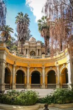 Arched building in the  park on Santa Lucia Hill in Santiago