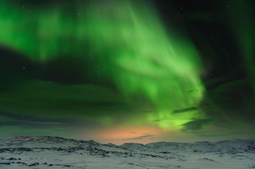 Exquisite northern lights, winter landscape, snow