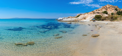 Beautiful beach of Mikri Vigla on Naxos island located 18 kilometres away from the capital. Cyclades, Greece - obrazy, fototapety, plakaty