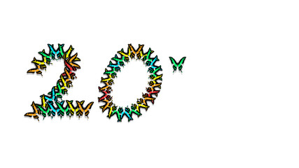 inscription 20 consisting of multi-colored butterflies