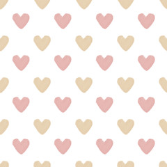 Hand painted pastel hearts on white background. Seamless pattern.