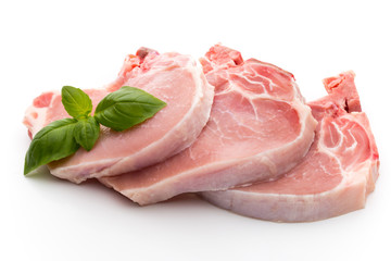Fresh raw beef steak isolated on white background, top view.