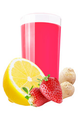 Red fresh juice isolated on white