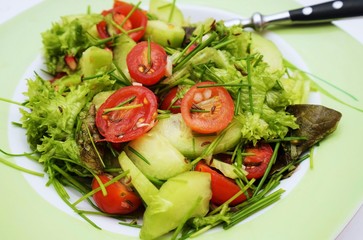 
Fresh mixed vegetarian salad on a plate
