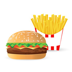 burger and french fries illustration isolated