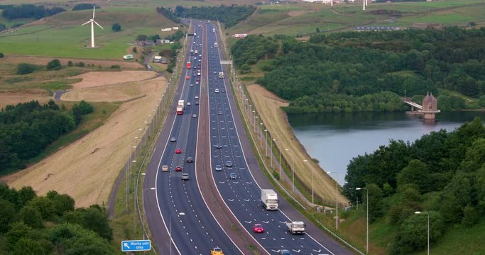Cars & Lorries On M62 Motorway; M62 And Reflections; West Yorkshire, England