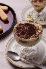 Tiramisu dessert in glasses 