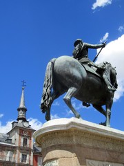 Obraz premium King Philips III Statue, Plaza Mayor, Madrid.