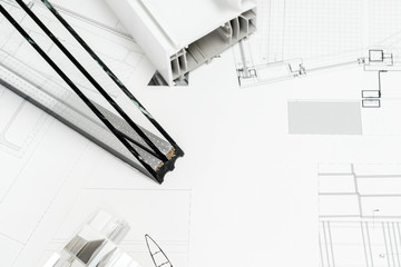 A cross section of window Design of pvc profiles for window, triple glazing cross selection,...