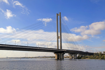 Fototapeta na wymiar The South bridge across the Dnieper River, Kiev, Ukraine.
