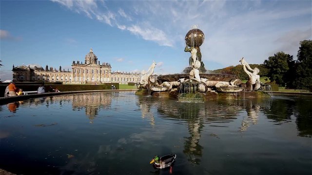 Castle Howard, Atlas Fountain & Mallard Duck; Castle Howard; Malton, North Yorkshire, England