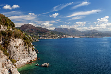 Obraz premium Panoramic view of Amalfi Coast nearby Salerno, Campania, Italy