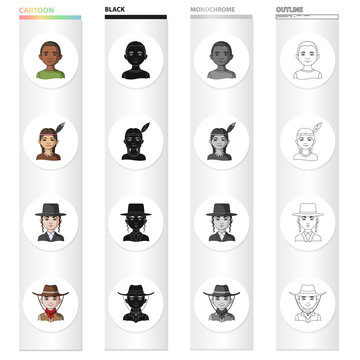Different race of black, Indian, Jew, American. The human race set collection icons in cartoon black monochrome outline style vector symbol stock illustration web.