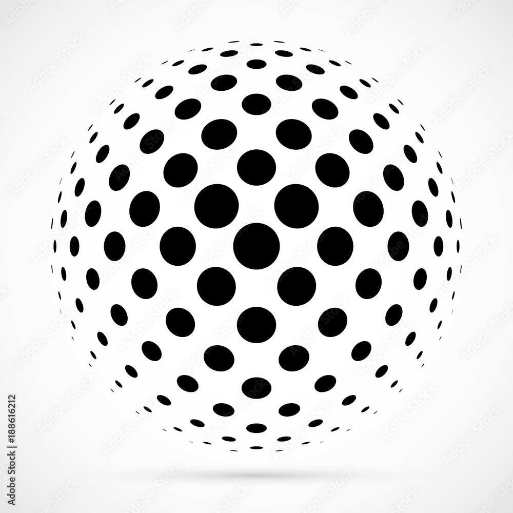 Canvas Prints white 3d vector halftone sphere.dotted spherical background.logo template with shadow.circle dots is