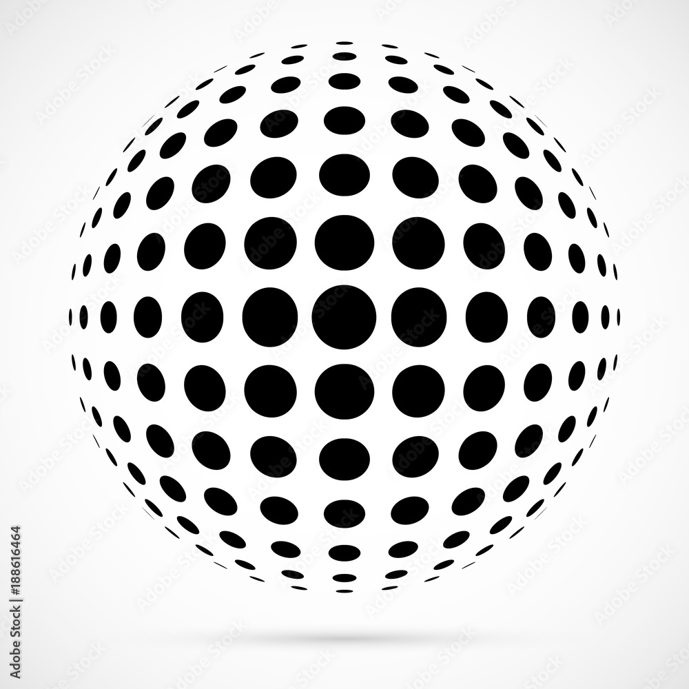 Wall mural white 3d vector halftone sphere.dotted spherical background.logo template with shadow.circle dots is
