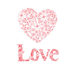 Valentine Day Love Hearts Sketchy Doodles Design Elements on white Paper Background- Vector Illustration