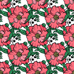 Seamless flower pattern for gift wrap and fabric design. Bright and hand drawn style for you. Vector illustration. Different background.