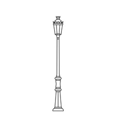Classic street light, pole, standard in flat line design on isolated background. City lighting lamp or lantern- outdoor architect object in thin linear style.