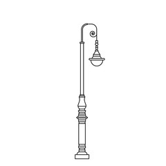 Modern street light, pole, pillar or column in flat line design on isolated background. City lighting streetlamp, streetlight or lantern- outdoor architect object in thin linear style.