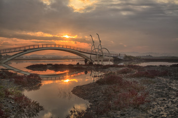 Fototapeta premium Siheung City, Gyeonggi Province. aka Misaengui-dali Sunrise