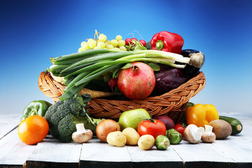 Composition with variety of raw organic vegetables and fruits. Balanced diet