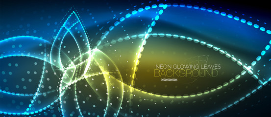 Neon leaf background, green energy concept