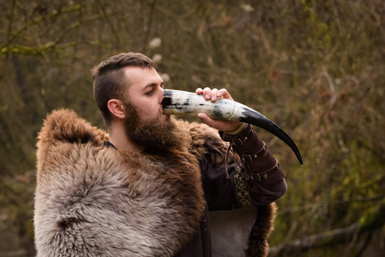 viking drinks from a horn
