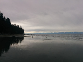 Fototapeta premium Woman in sand on a cloudy beach