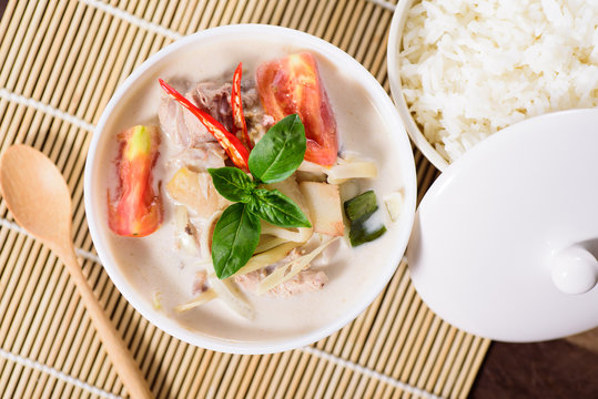 Thai food (Tom Kha Kai), Thai coconut milk soup with chicken and cooked rice