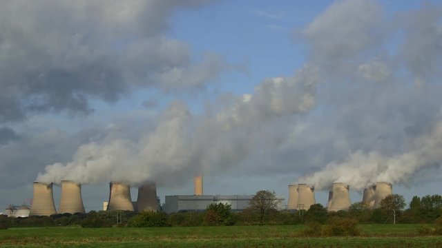 Cooling Towers & Chimney, Drax Power Station; Drax Power Station; Drax, North Yorkshire, England