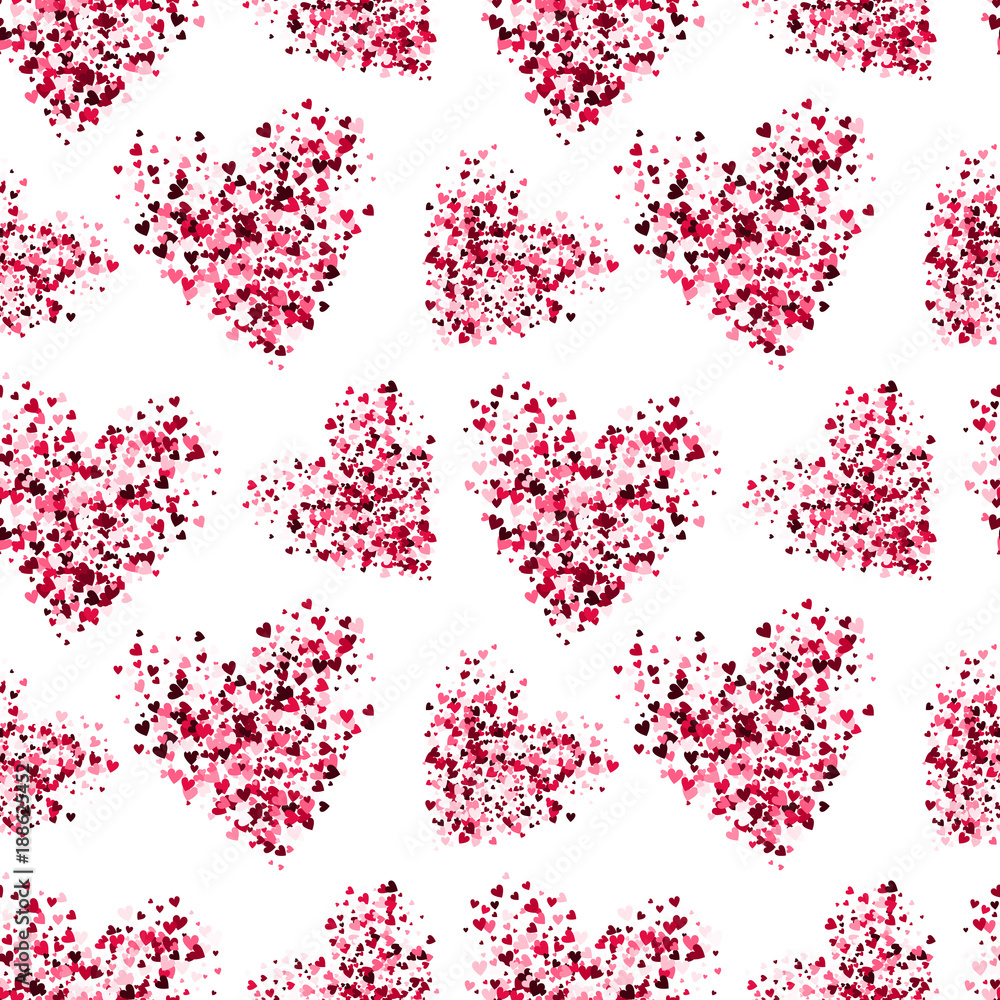 Poster vector seamless pattern. backdrop with hearts. glitter effect romantic background with red and pink 