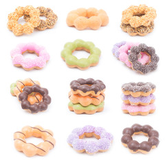 Set of donuts isolated on white background