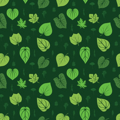 Seamless Pattern of Green Leaf Nature Garden Forest