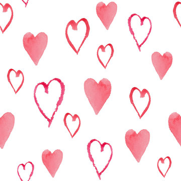 Watercolor seamless pattern with hearts. The composition is hand-drawn to Valentines Day. This is a great picture expressing love and romantic feelings. 