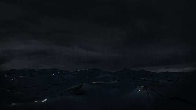 Stormclouds over a violent turbulent ocean at night