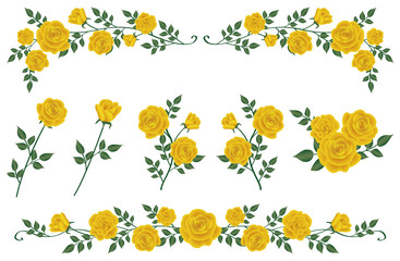黄色いバラ　飾り線とイラスト