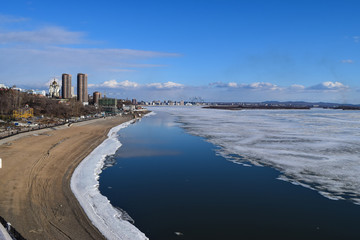 landscape the embankment of the Amur river in Khabarovsk in spring