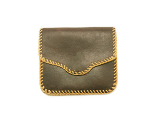Leather bag on white background