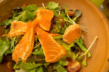 A delicious smoked salmon garden salad with smoked salmon