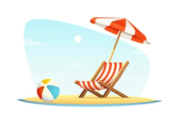 Fototapeten Leisure or rest at sea. Vacation and travel concept. Beach umbrella and beach chair on sea coast © Vector_Vision