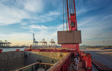 general bulk heavy lift ship in transmission the cargo delivery shipment in port terminal for...