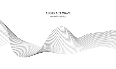 Abstract wave element for design. Digital frequency track equalizer. Stylized line art background. Vector illustration. Wave with lines created using blend tool. Curved wavy line, smooth stripe.