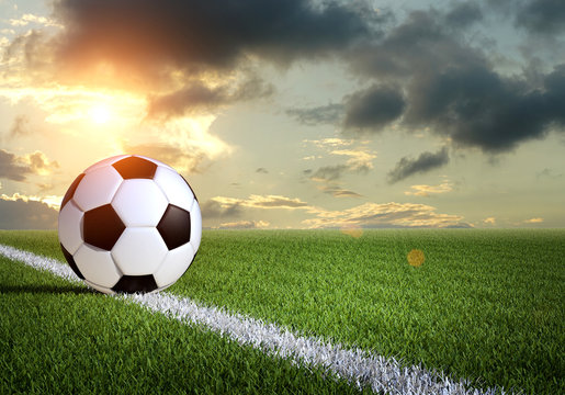 Soccer ball on the stadium field