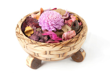 Fototapeta na wymiar Potpourri in flowerpot on a white background