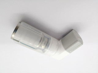 Ipratropium and Fenoterol metered aerosol, that is oral steroid inhaler. Prevention & treatment of symptoms in chronic obstructive airway disorders. isolated on white background and copy space.